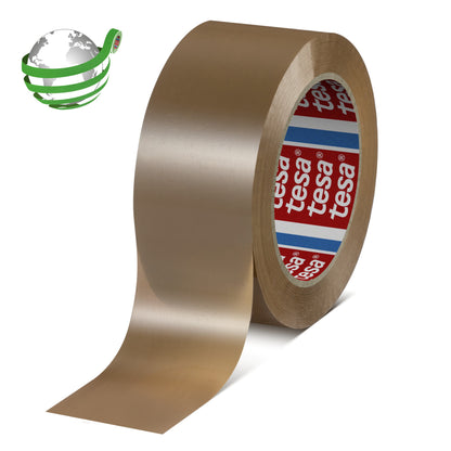 tesa® 60418 Thin recycled PET packaging tape with synthetic rubber adhesive, chamois, 75 mm x 132 m