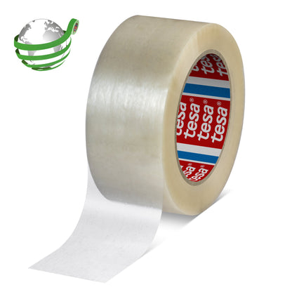 tesa® 60418 Thin recycled PET packaging tape with synthetic rubber adhesive, chamois, 75 mm x 132 m