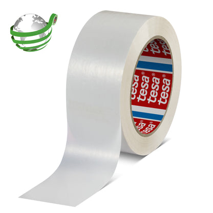 tesa® 60418 Thin recycled PET packaging tape with synthetic rubber adhesive, chamois, 75 mm x 132 m